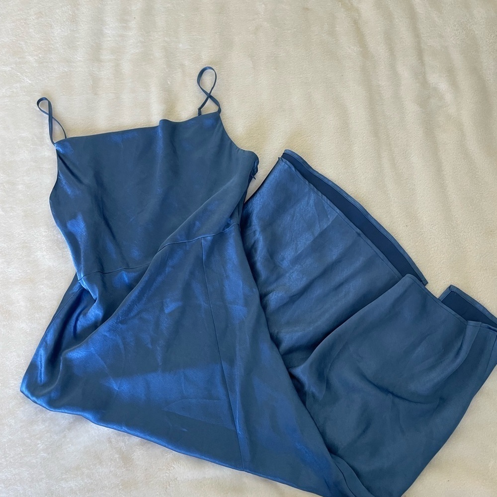 Cotton Candy Deep Blue Midi Satin Slip Dress
